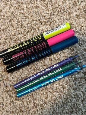 🌈 MAYBELLINE 24H Color Tattoo Eye Stix & L.A. Girl Glide Gel Liner Lot of 6 L👀K!